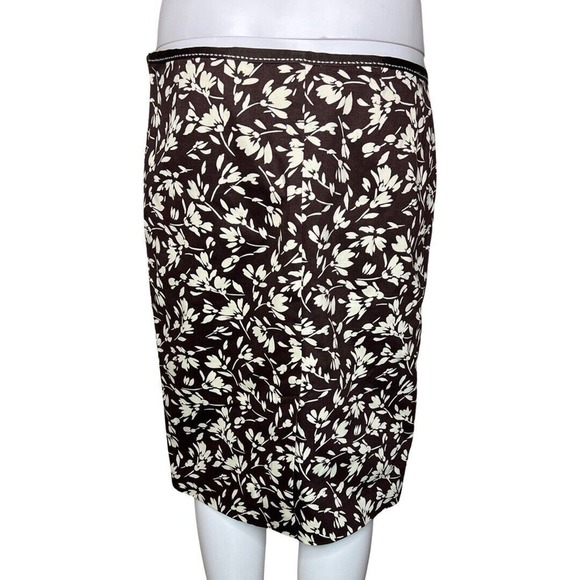 Lauren Ralph Lauren Skirt Women 4 Petite Brown White Floral Flower Pencil Preppy - Picture 4 of 6